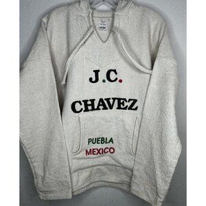 VINTAGE J.C. Chavez Hoodie Mens Extra Large White Baja Poncho Boxing Fight 90s